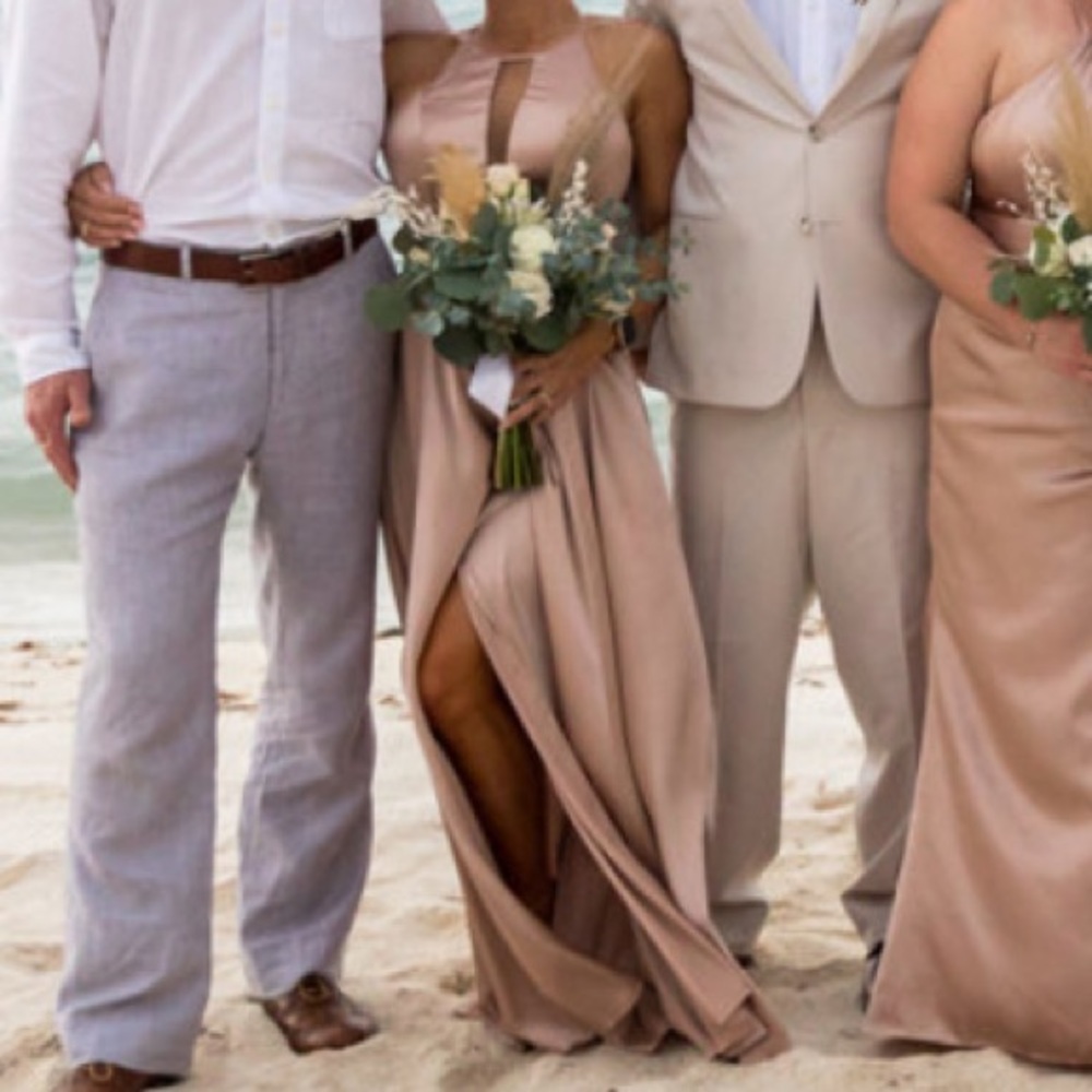 Galina Signature David’s Bridal bridesmaid dress gown illusion Keyhole - Sand 4 - Picture 7 of 17